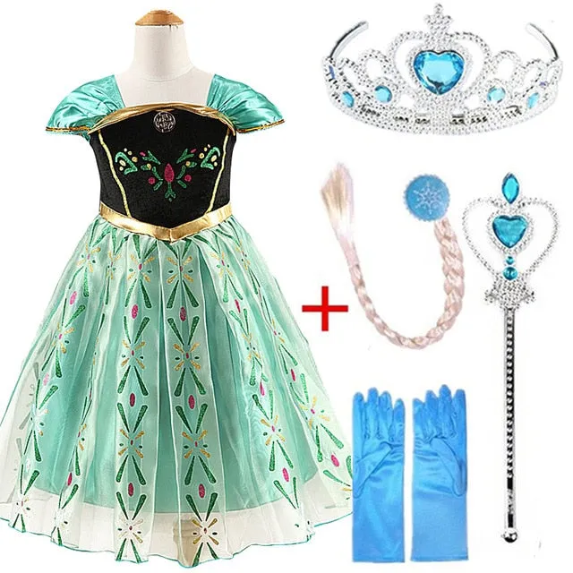 Queen Elsa Dresses Elsa Elza Costumes Princess Anna Dress for Girls Party Vestidos Fantasia Kids Girls Clothing Elsa Set