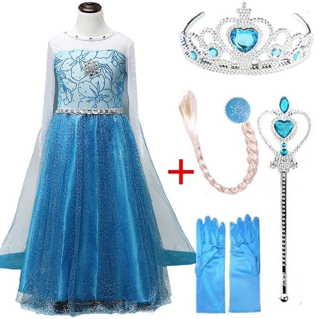 Queen Elsa Dresses Elsa Elza Costumes Princess Anna Dress for Girls Party Vestidos Fantasia Kids Girls Clothing Elsa Set