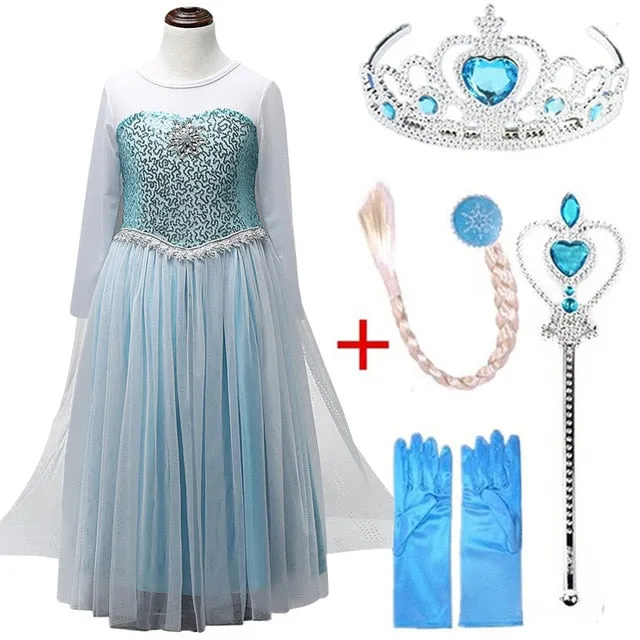 Queen Elsa Dresses Elsa Elza Costumes Princess Anna Dress for Girls Party Vestidos Fantasia Kids Girls Clothing Elsa Set