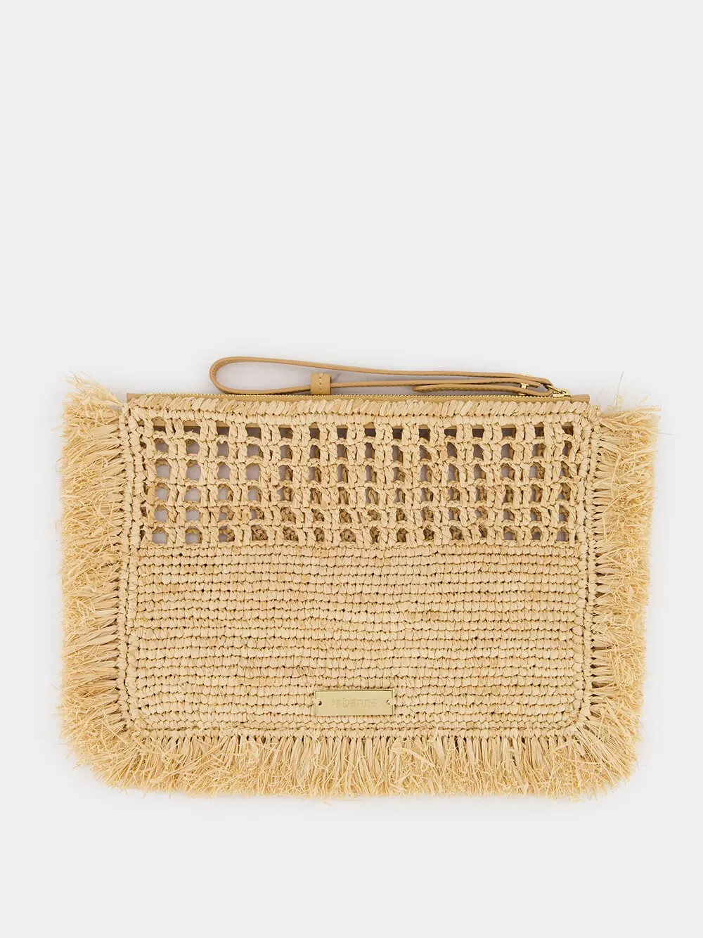 Raffia Clutch with Frayed Detailing