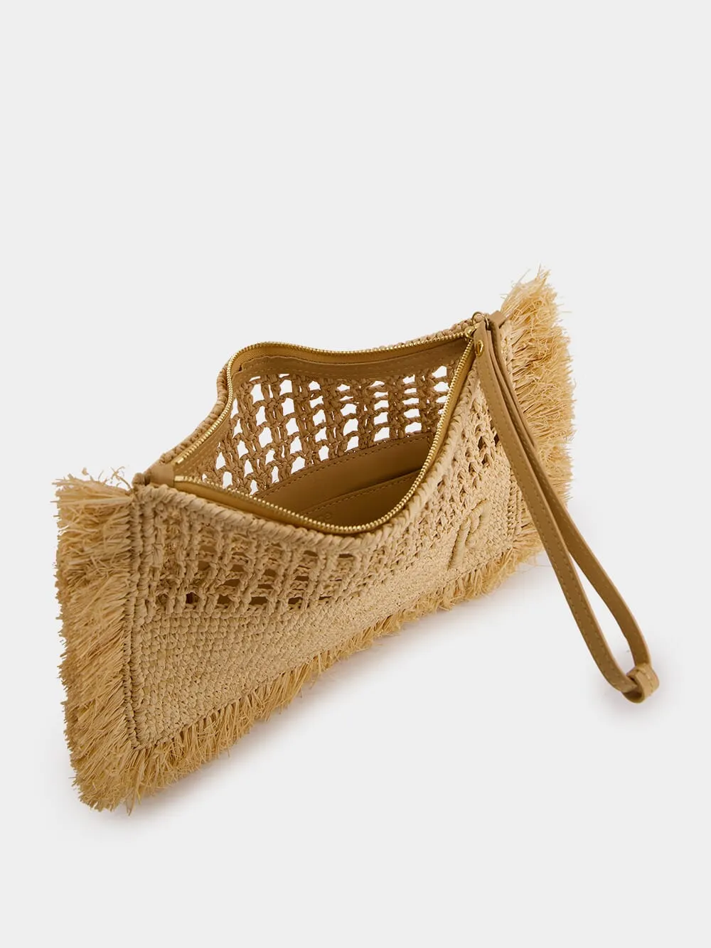 Raffia Clutch with Frayed Detailing