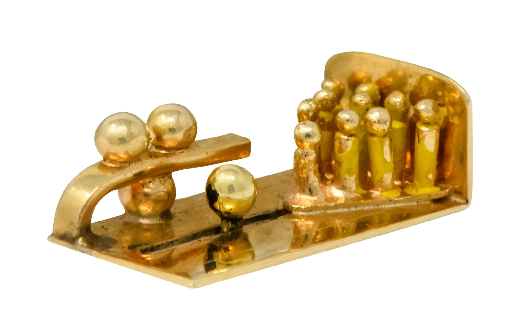 Retro 14 Karat Gold Articulated Bowling Lane Charm