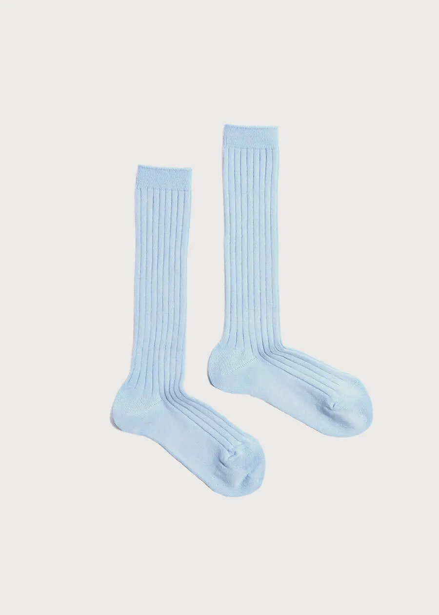 Ribbed Knitted Knee Socks in Light Blue (3mths-8yrs)