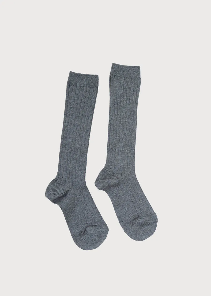 Ribbed Knitted Knee Socks in Light Grey (3mths-8yrs)