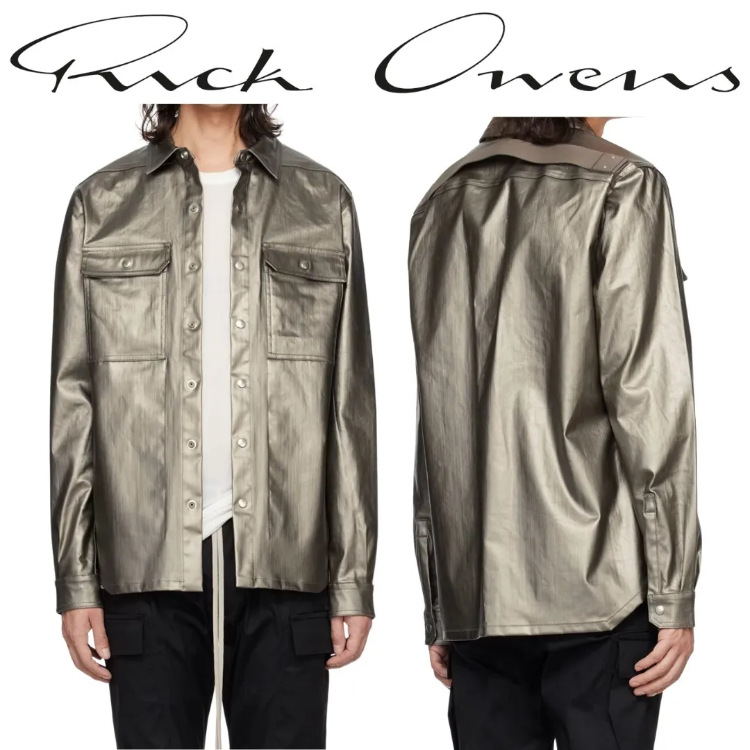 RICK OWENS  |Denim Long Sleeves Plain Logo Designers Shirts