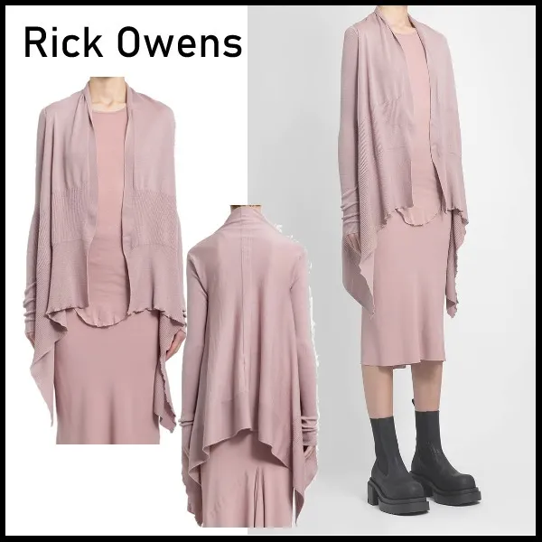 RICK OWENS  |Wool Rib Long Sleeves Elegant Style V-neck & Crew neck