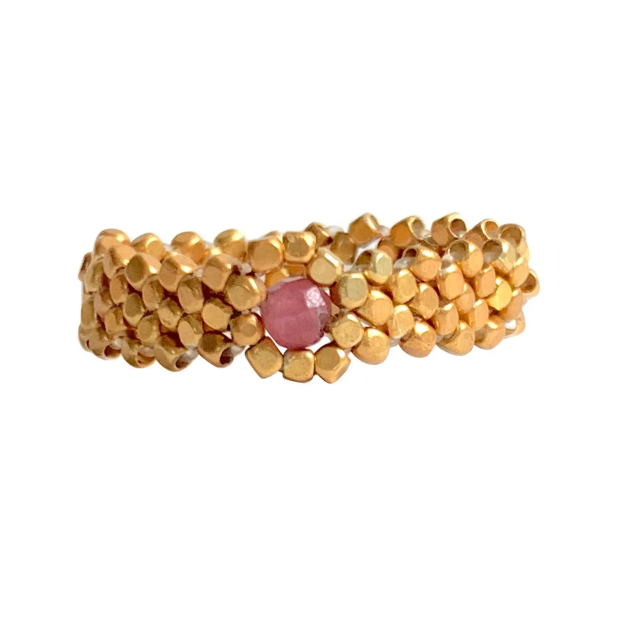 RING WOVEN STONE PINK TOURMALIN