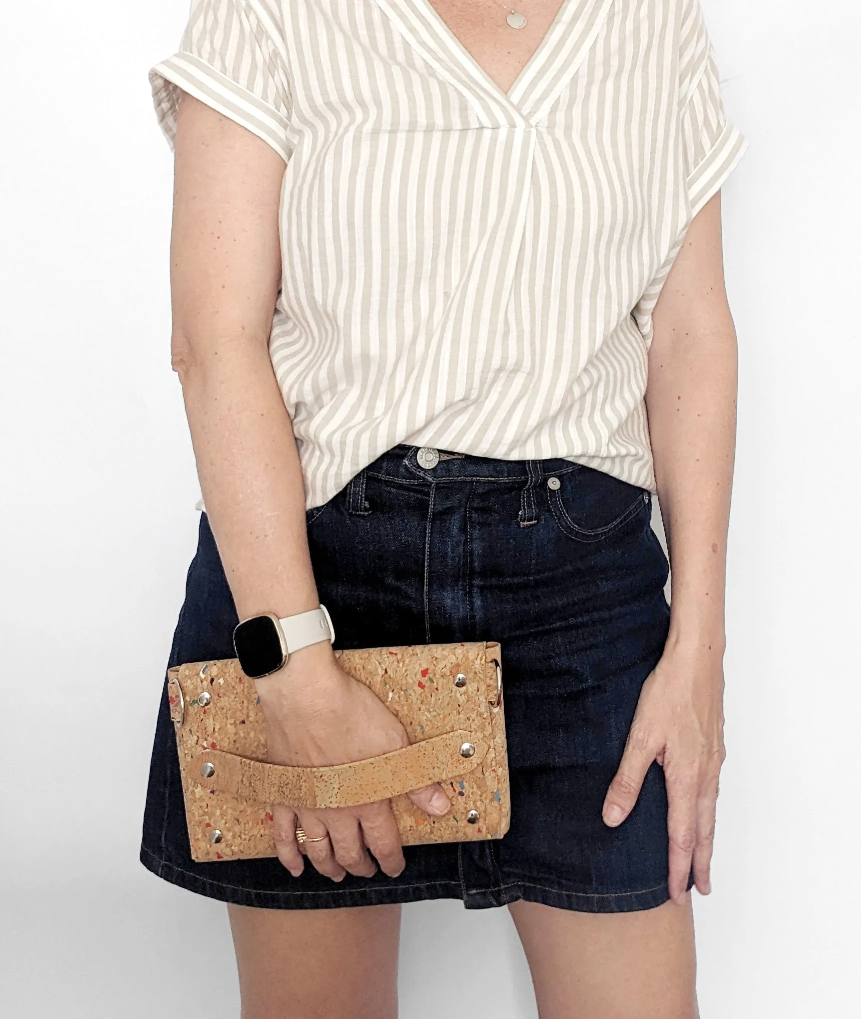 Rivet Sling Crossbody in Gold Fleck Cork