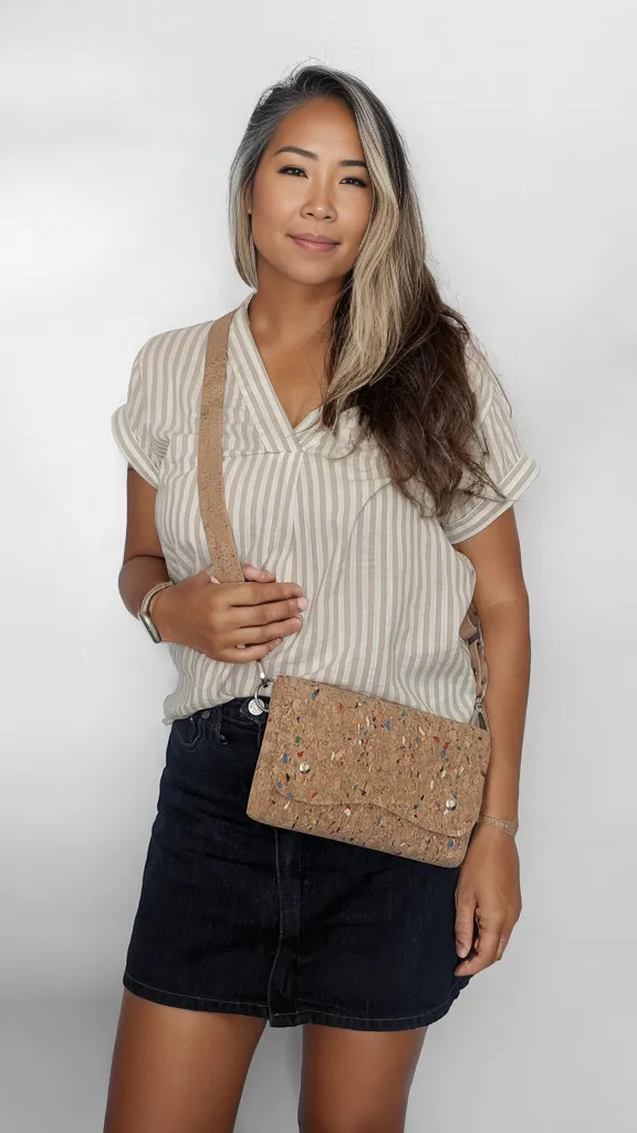 Rivet Sling Crossbody in Gold Fleck Cork