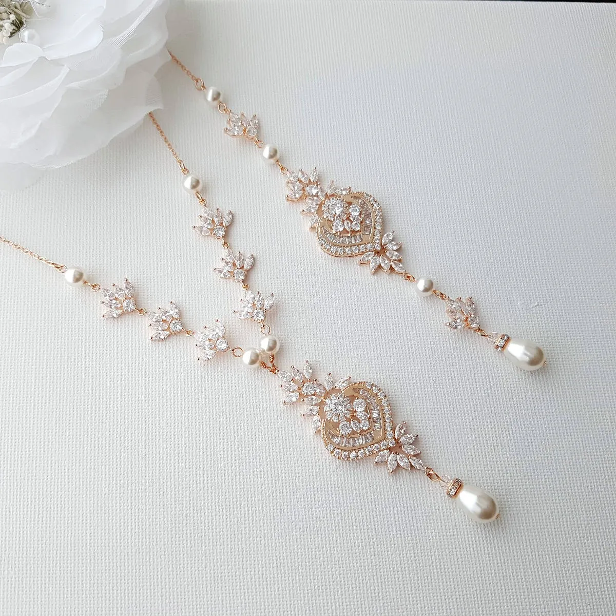 Rose Gold Backdrop Necklace, Rose Gold Bridal Necklace, Wedding Back Necklace, Bridal Jewelry for Backless Dress, Rosa