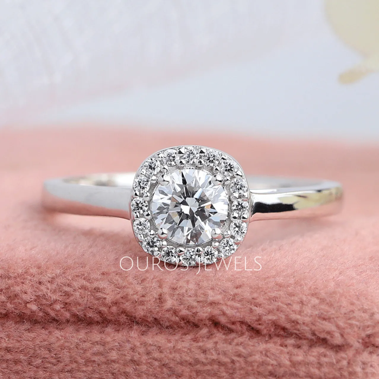 Round Brilliant Cut Halo Diamond Solitaire Engagement Ring