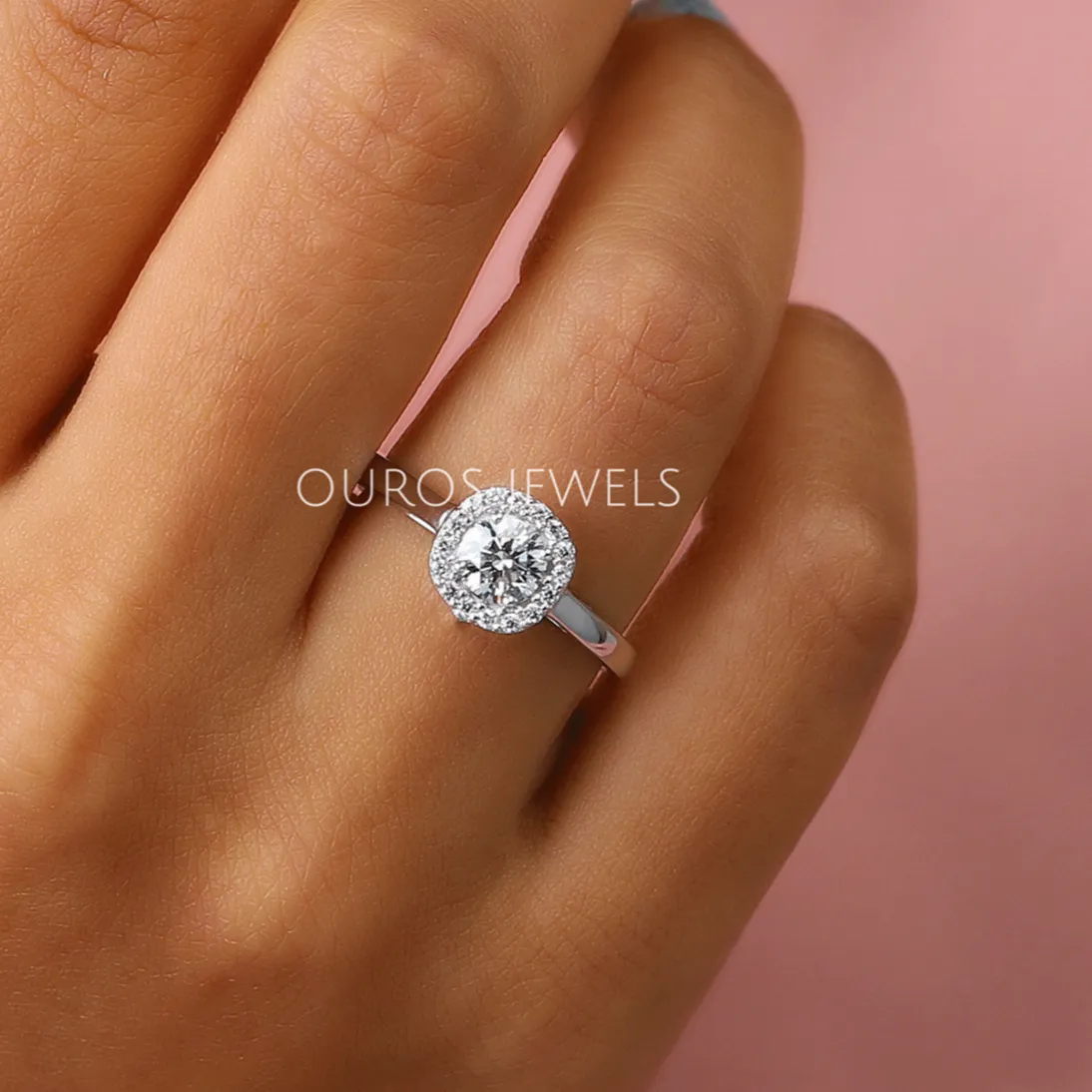 Round Brilliant Cut Halo Diamond Solitaire Engagement Ring