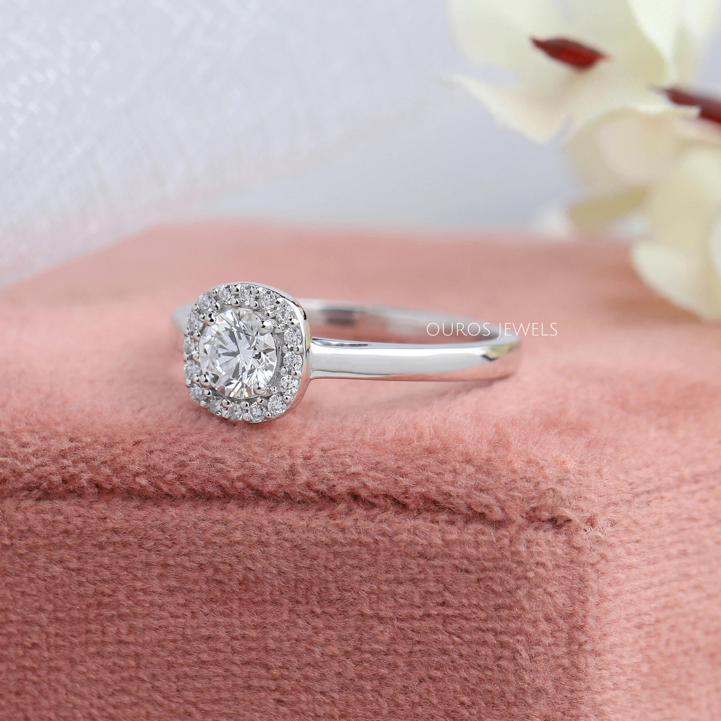 Round Brilliant Cut Halo Diamond Solitaire Engagement Ring