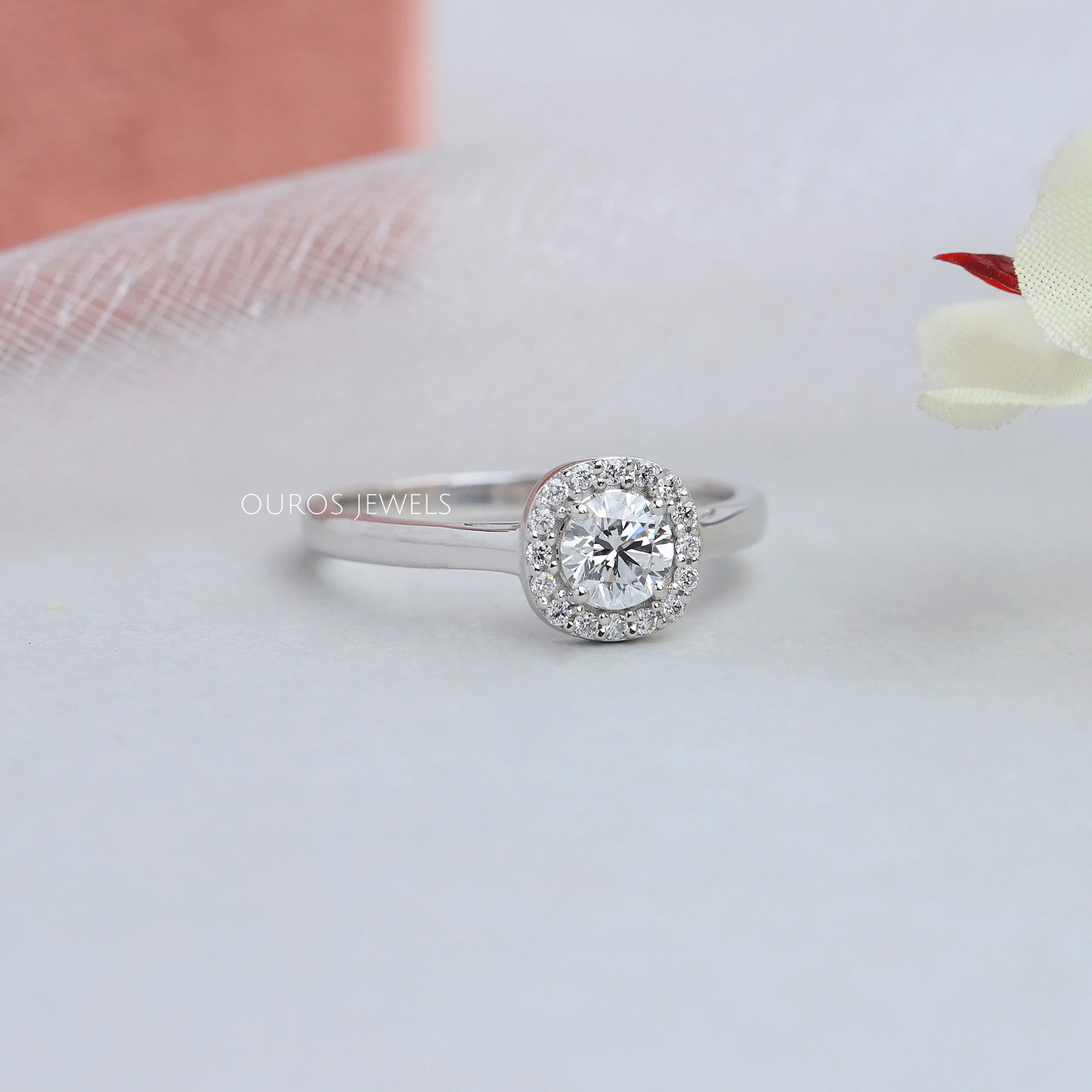 Round Brilliant Cut Halo Diamond Solitaire Engagement Ring