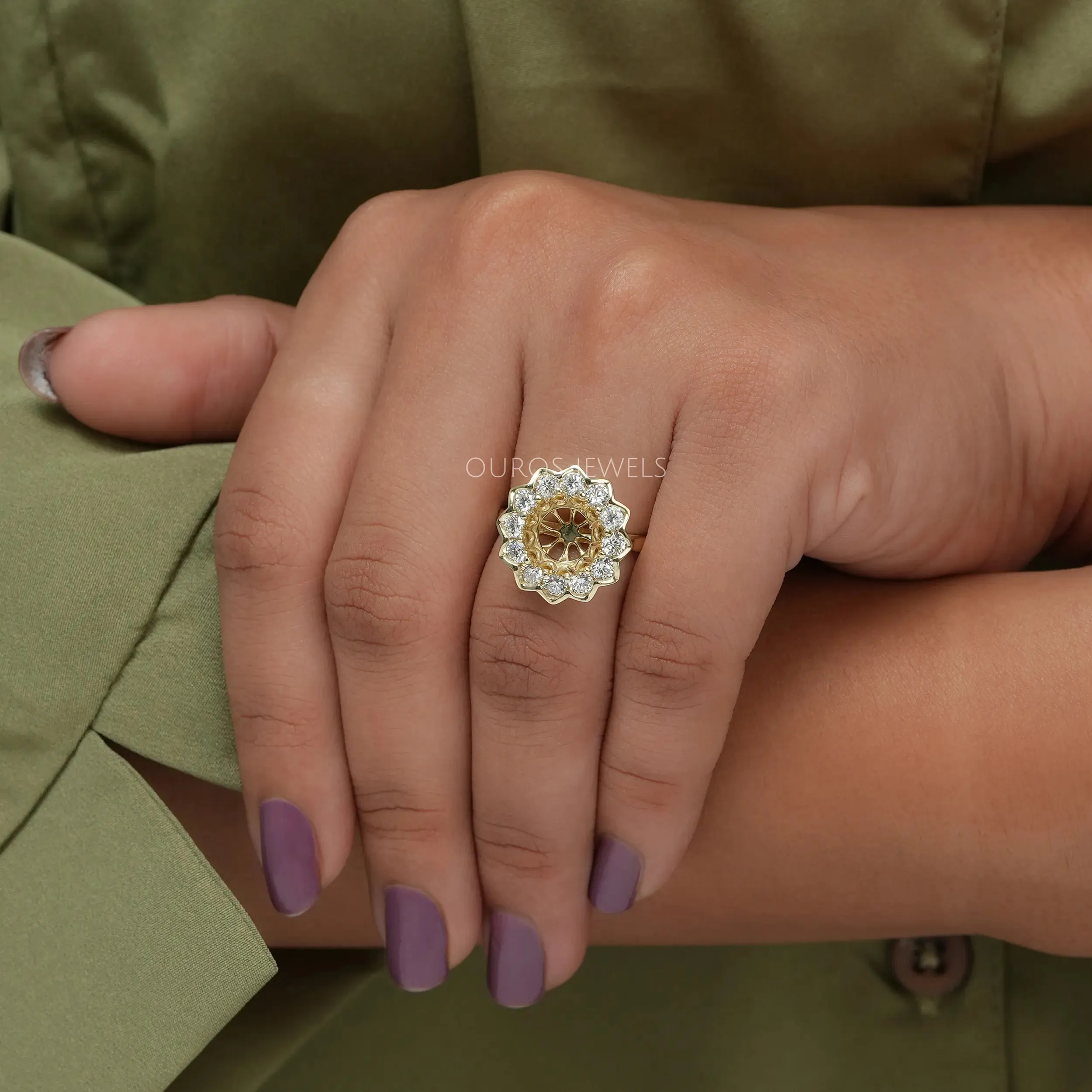 Round Cut Flower Style Semi Mount Ring