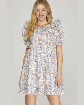 Ruffle Sleeve Floral Printed Dress