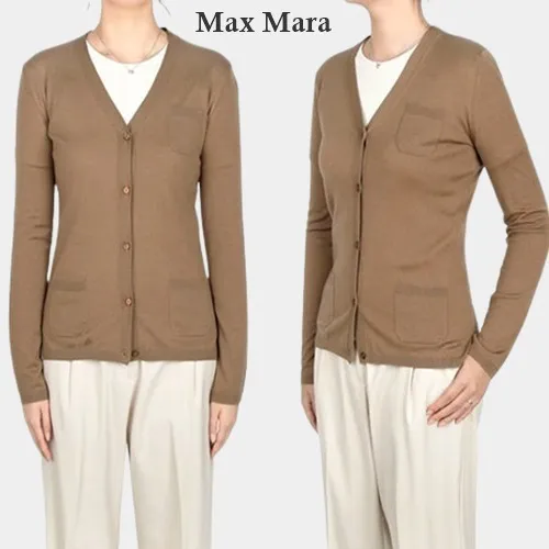 S Max Mara  |Long Sleeves Plain Logo Cardigans