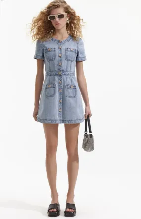 Self-portrait - Denim Buttoned Mini Dress - Light Blue