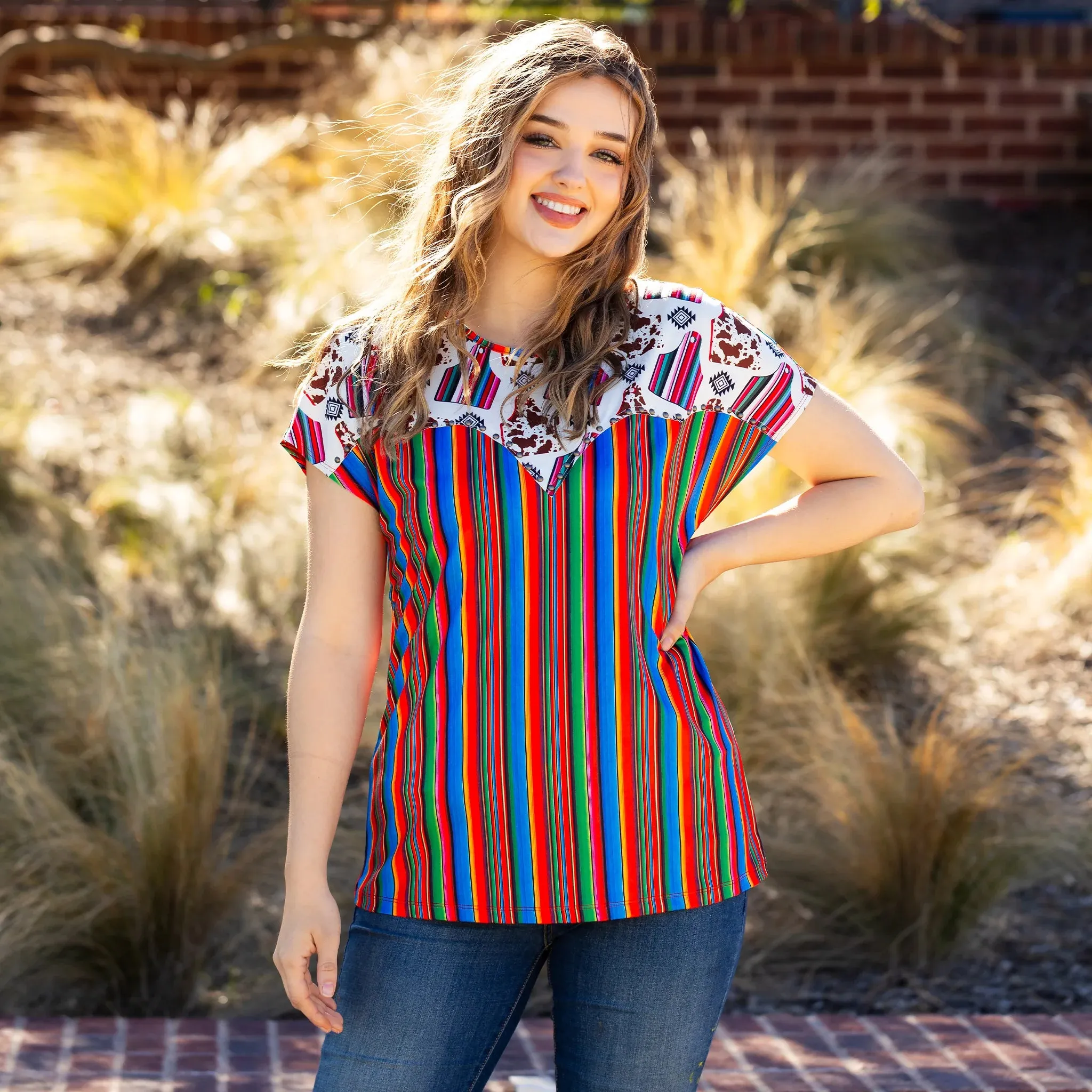 Serape top with Western studded design