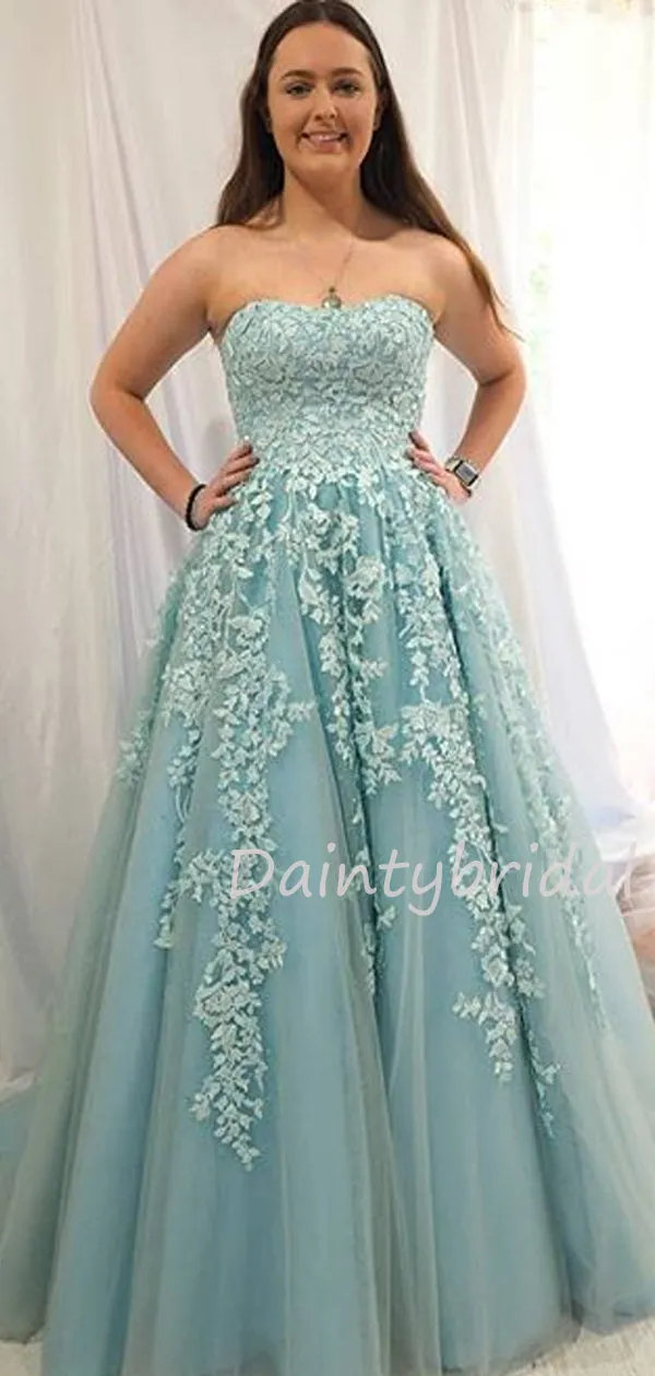 Sexy Straight Tulle With Appliques A-line Long Prom Dresses Evening Dresses.DB10454