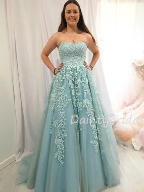 Sexy Straight Tulle With Appliques A-line Long Prom Dresses Evening Dresses.DB10454