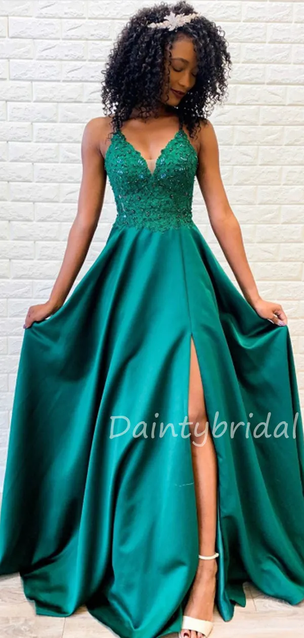 Sexy V-neck A-line Long Prom Dresses Evening Dresses.DB10419