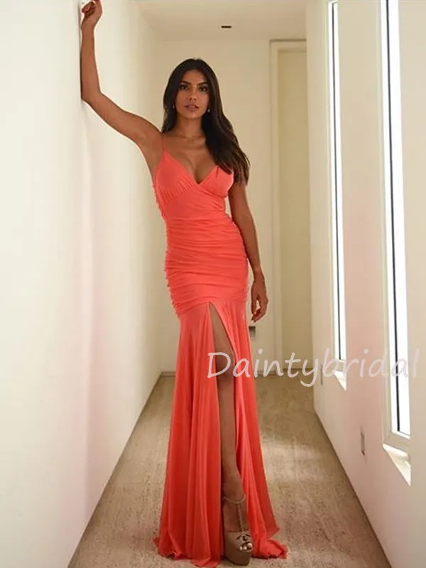 Sexy V-neck Chiffon Side Slit Long Prom Dresses Evening Dresses.DB10451