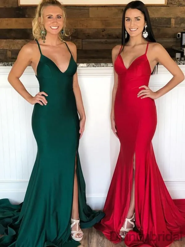 Sexy V-neck Mermaid Satin Open Back Long Prom Dresses. DB10283