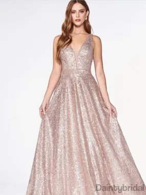 Sexy V-neck Sequin A-line Floor Length Long Prom Dresses.DB10168