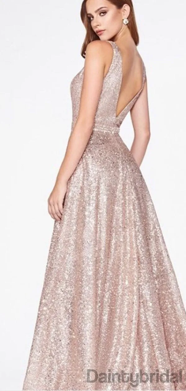 Sexy V-neck Sequin A-line Floor Length Long Prom Dresses.DB10168