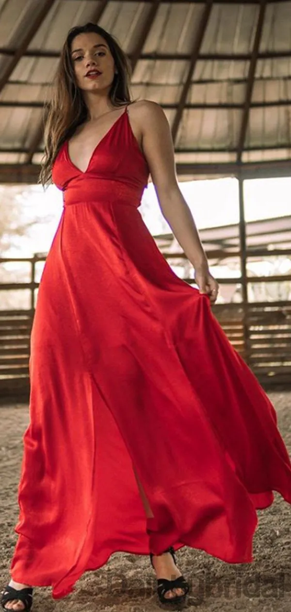 Sexy V-neck Soft Satin A-line Floor Length Prom Dresses.DB10140