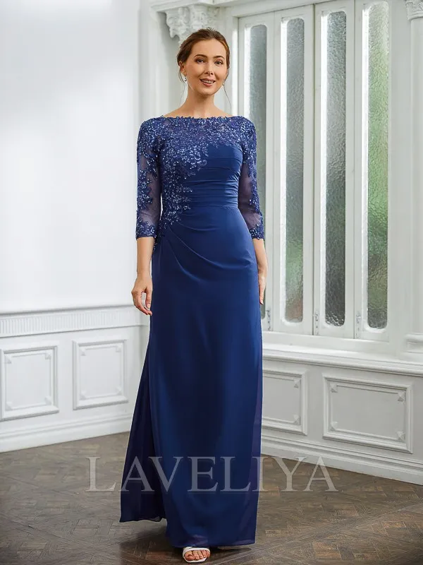 Sheath Bateau 3/4 Sleeves Sequin Floor-Length Chiffon Mother of the Bride Dress  #XM230263