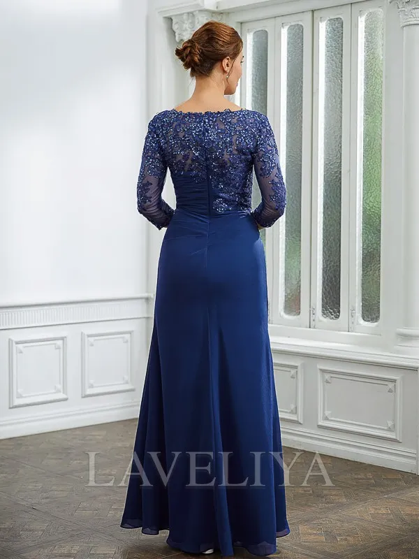 Sheath Bateau 3/4 Sleeves Sequin Floor-Length Chiffon Mother of the Bride Dress  #XM230263