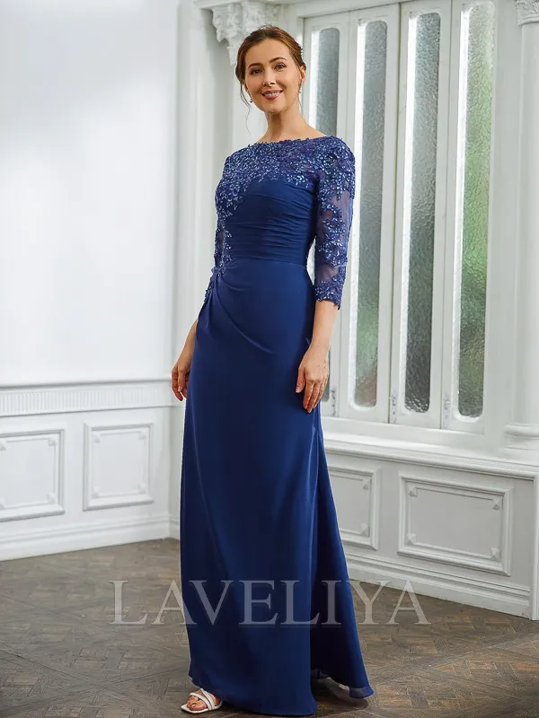 Sheath Bateau 3/4 Sleeves Sequin Floor-Length Chiffon Mother of the Bride Dress  #XM230263