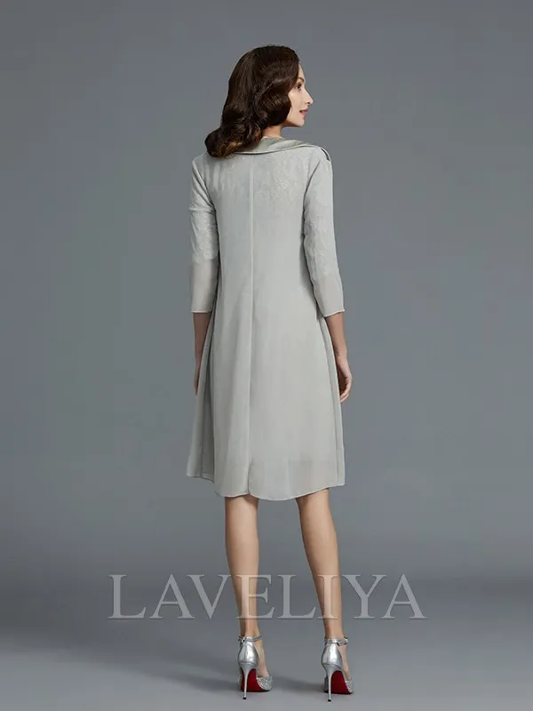 Sheath Scoop 1/2 Sleeves Pleated Short/Mini Chiffon Mother of the Bride Dress  #XM230200