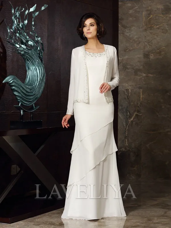 Sheath Scoop Cascading Ruffles Floor-Length Chiffon Mother of the Bride Dress  #XM230045