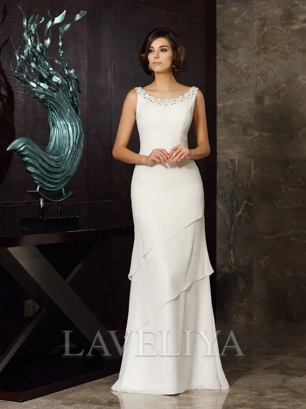 Sheath Scoop Cascading Ruffles Floor-Length Chiffon Mother of the Bride Dress  #XM230045