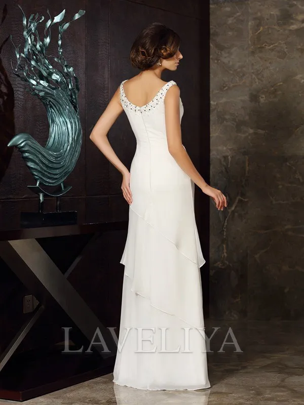 Sheath Scoop Cascading Ruffles Floor-Length Chiffon Mother of the Bride Dress  #XM230045