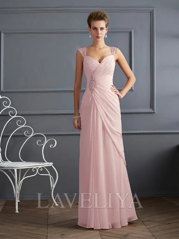 Sheath Straps Beading Floor-Length Chiffon Mother of the Bride Dress  #XM230008