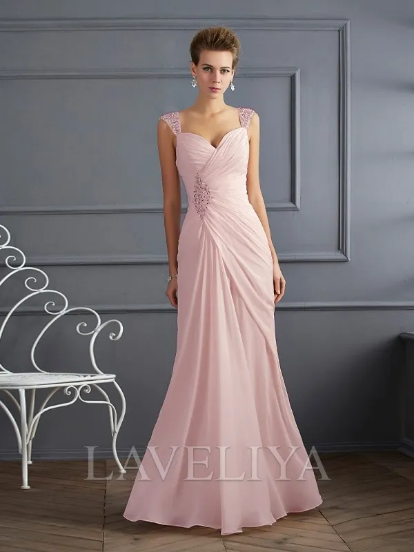 Sheath Straps Beading Floor-Length Chiffon Mother of the Bride Dress  #XM230008