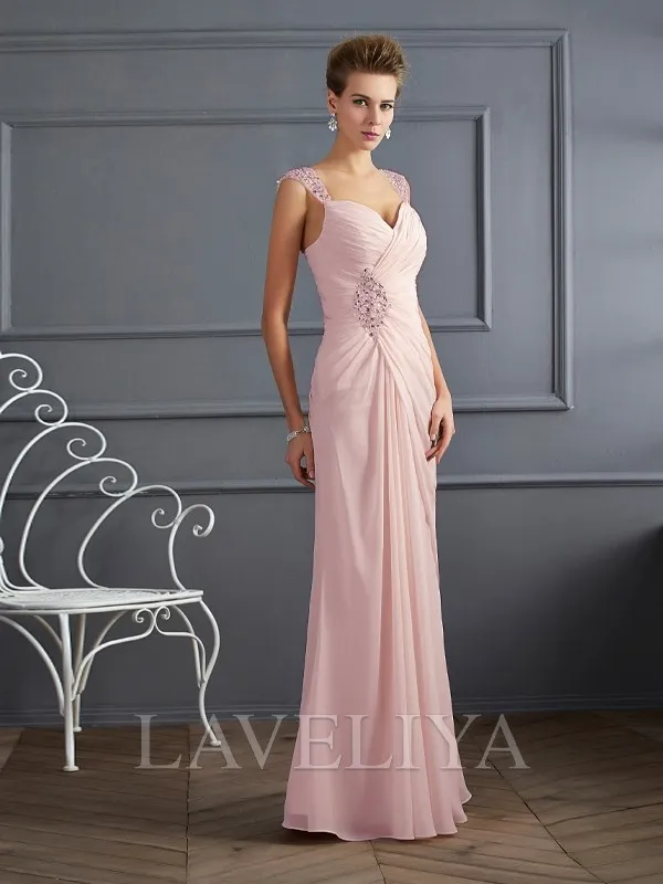 Sheath Straps Beading Floor-Length Chiffon Mother of the Bride Dress  #XM230008