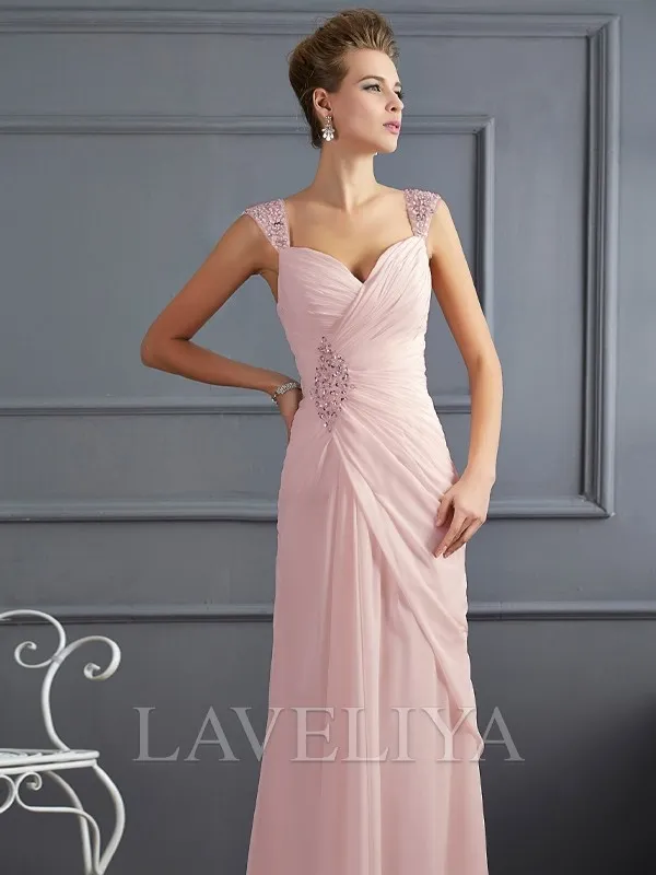 Sheath Straps Beading Floor-Length Chiffon Mother of the Bride Dress  #XM230008