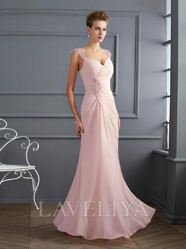 Sheath Straps Beading Floor-Length Chiffon Mother of the Bride Dress  #XM230008