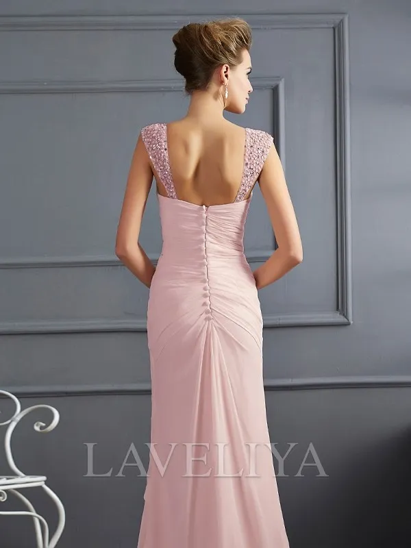 Sheath Straps Beading Floor-Length Chiffon Mother of the Bride Dress  #XM230008