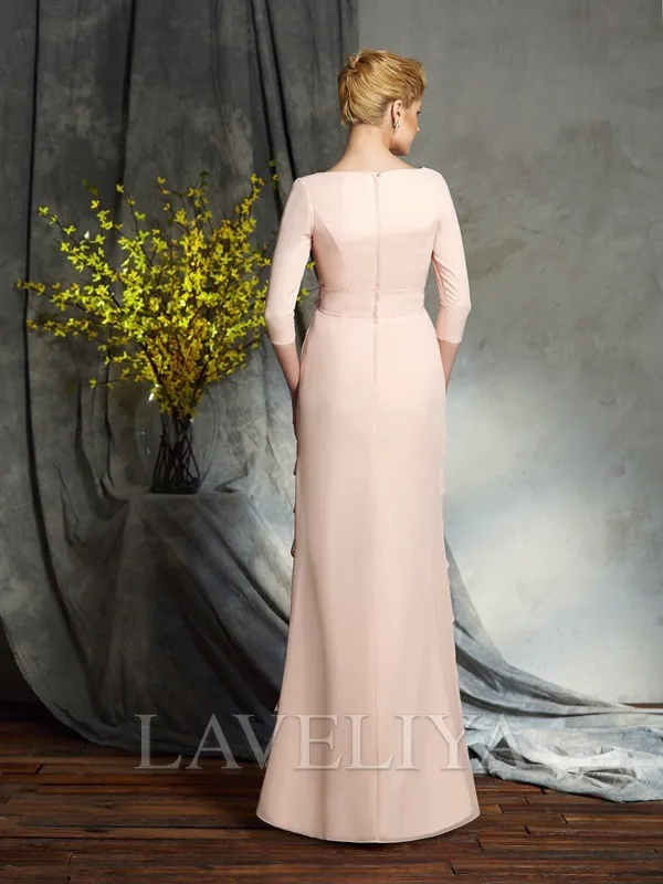 Sheath V-neck 3/4 Sleeves Cascading Ruffles Floor-Length Chiffon Mother of the Bride Dress  #XM230136