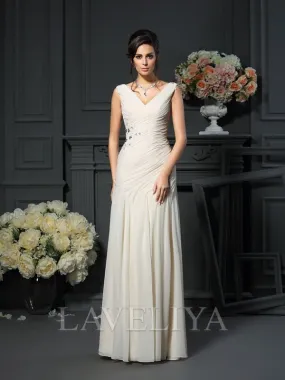 Sheath V-neck Ruffles Floor-Length Chiffon Mother of the Bride Dress  #XM230021