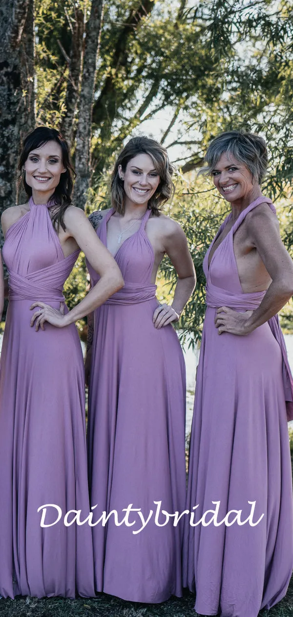 Simple Purple A-line Spaghetti Straps Floor-length Long Bridesmaid.DB10013