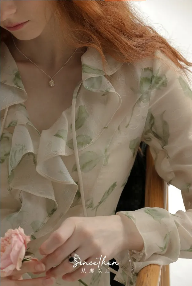 Since Then  |Flower Patterns Chiffon Long Sleeves Shirts & Blouses