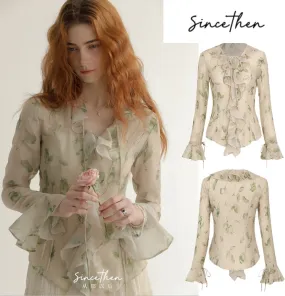 Since Then  |Flower Patterns Chiffon Long Sleeves Shirts & Blouses