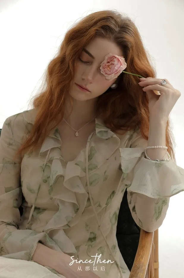 Since Then  |Flower Patterns Chiffon Long Sleeves Shirts & Blouses